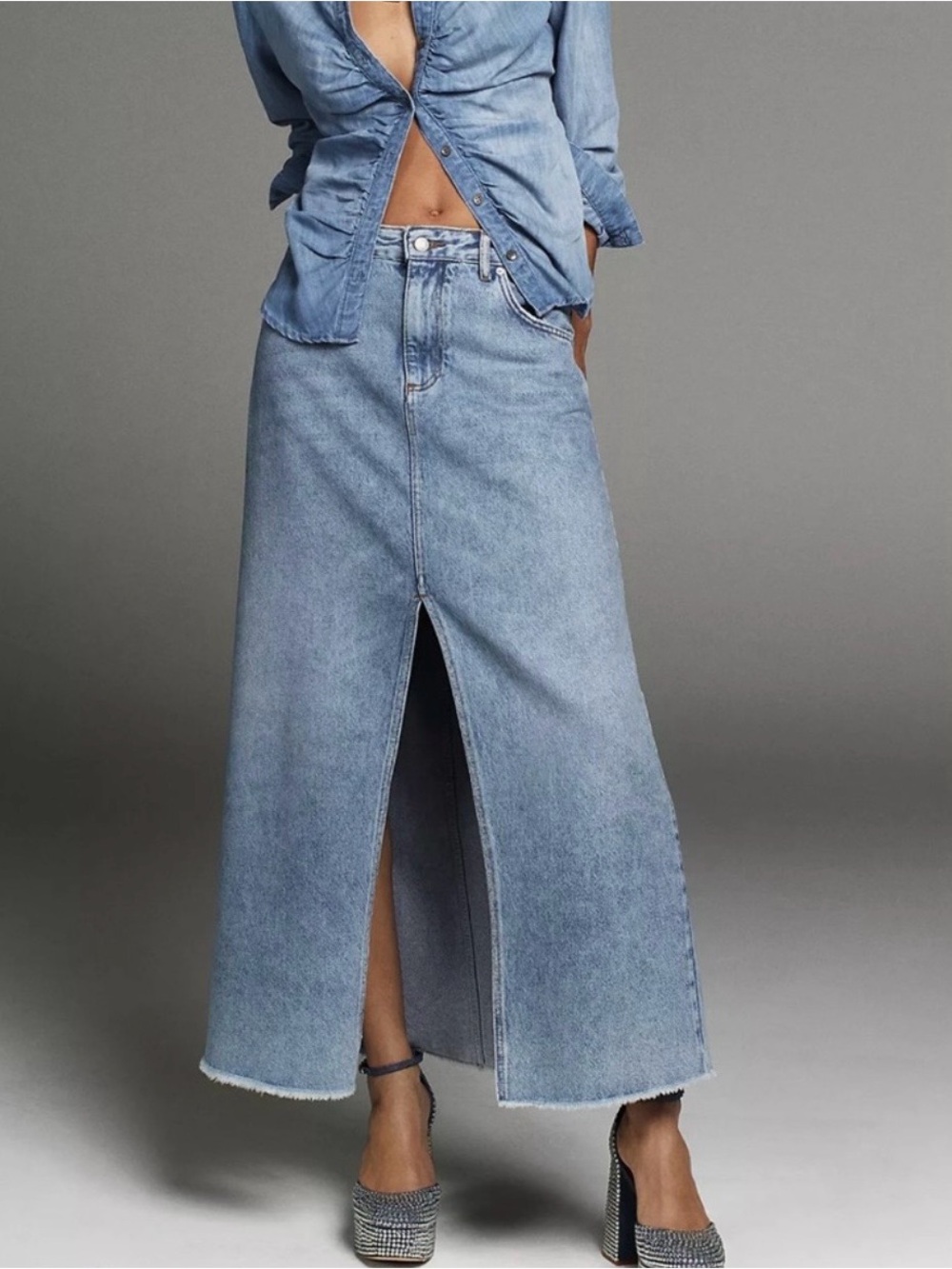 NWOT Pilcro Madi Front-Slit Denim Maxi skirt